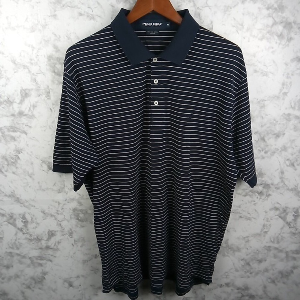 Polo Golf Ralph Lauren Polo Mens XL Navy Blue Striped Pima Cotton Preppy Classic